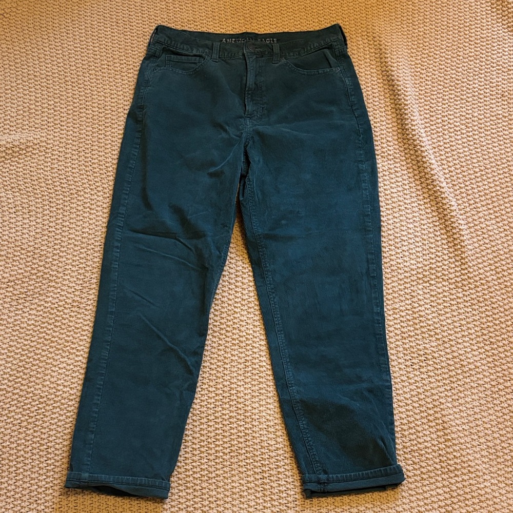 American Eagle Green Corduroy Straight-Leg Pants